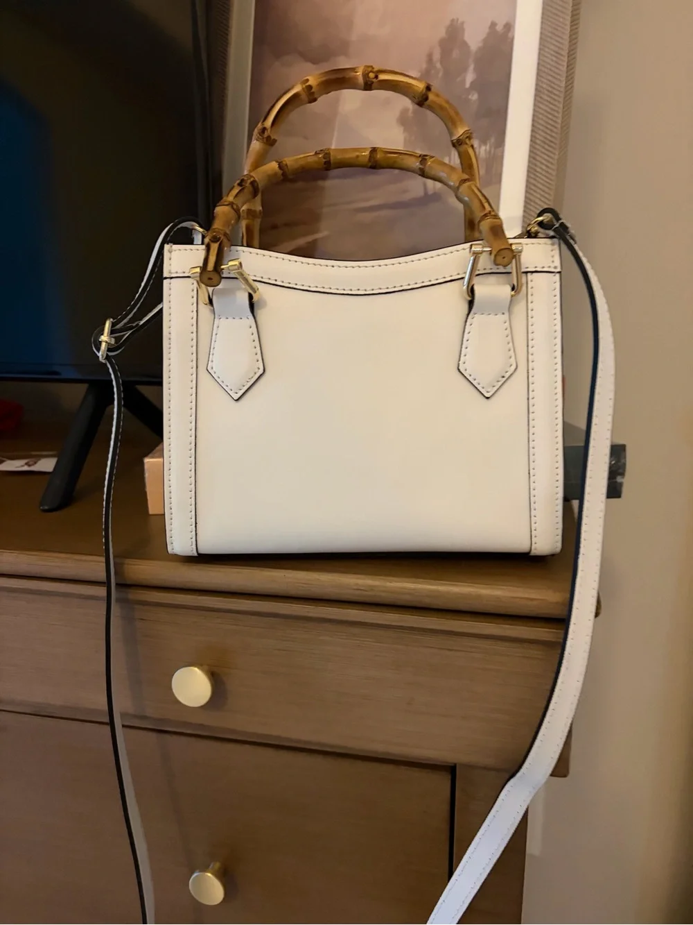 Custom Made Italy White Leather Diana Small Tote Crossbody Bamboo Handle Gucci - Picture 3 of 10